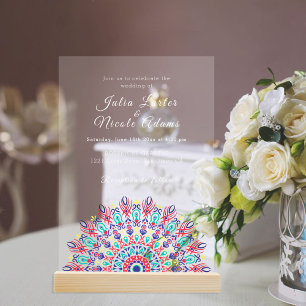 Dusty Purple Aqua Pampas Meadow Wedding  Acrylic Invitations
