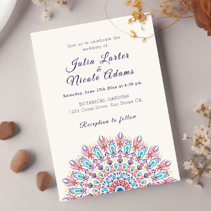 Dusty Purple Aqua Pampas Meadow Wedding  Invitation