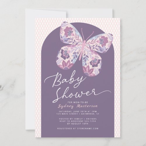 Dusty Purple Arch Butterfly Baby Shower Invitation