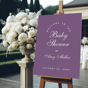 Dusty Purple Baby Shower Welcome with Calligraphy Foam Board