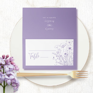 Dusty Purple Background White Wildflower Floral Place Card