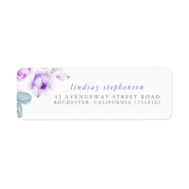 Dusty Purple Blooms Elegant Watercolor Label (Front)