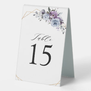 Dusty Purple Blooms Geometric Table Number  Table Tent
