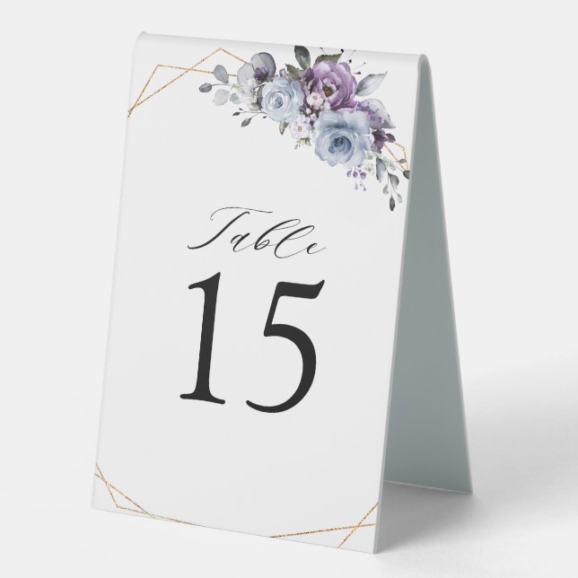Dusty Purple Blooms Geometric Table Number  Tent (Front)