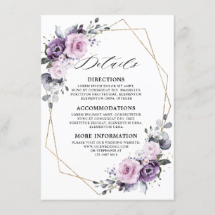 Dusty Purple Blooms Geometric Wedding Details Enclosure Card