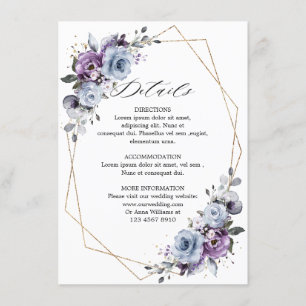 Dusty Purple Blooms Geometric Wedding Details Enclosure Card