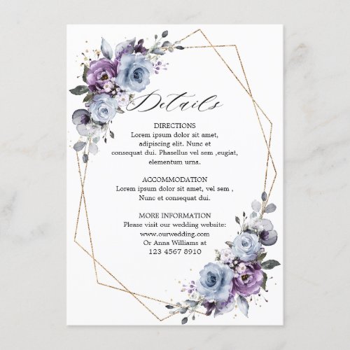 Dusty Purple Blooms Geometric Wedding Details Enclosure Card