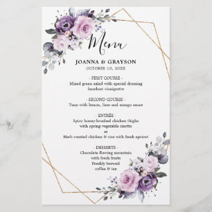 Dusty Purple Blooms Geometric Wedding Menu