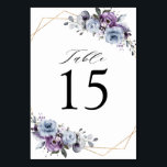 Dusty Purple Blooms Geometric Wedding  Table Number<br><div class="desc">Elegant and modern floral midsummer table number cards features a bouquet of watercolor roses peonies in shades of purple plum, dusty rose, dusty pink , mauve, sage with lush green botanical leaves and eucalyptus with gold geometric background. Please find more matching designs and variations from my "blissweddingpaperie" store. And feel...</div>