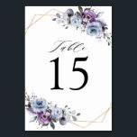 Dusty Purple Blooms Geometric Wedding  Table Number<br><div class="desc">Elegant and modern floral midsummer table number cards features a bouquet of watercolor roses peonies in shades of purple plum, dusty rose, dusty pink , mauve, sage with lush green botanical leaves and eucalyptus with gold geometric background. Please find more matching designs and variations from my "blissweddingpaperie" store. And feel...</div>