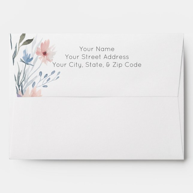 Dusty Purple & Blue Boho Floral Invite Envelope (Back (Top Flap))