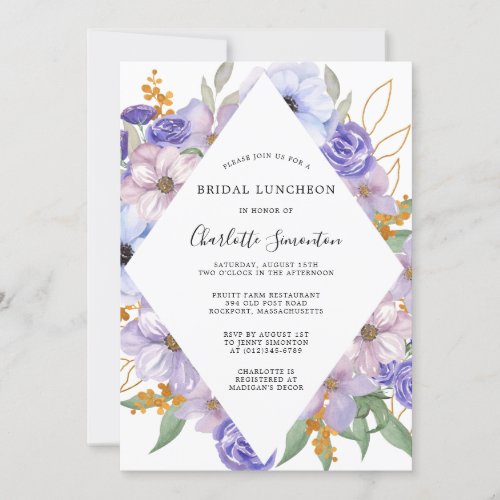 Dusty Purple Blue Floral Bridal Luncheon Invitation