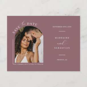 Dusty Purple Boho Arch Photo QR Code Save the Date Postcard