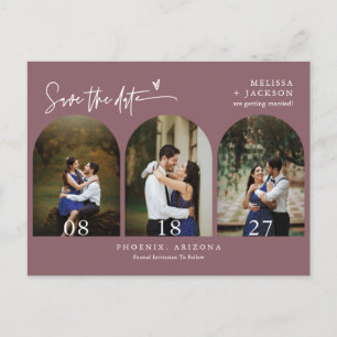 Dusty Purple Boho Arch Photo QR Code Save the Date Postcard