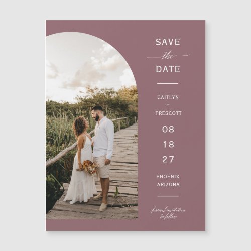 Dusty Purple Boho Arch Save the Date Magnetic Card