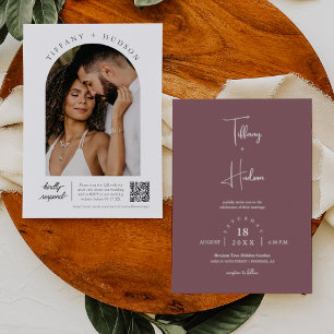Dusty Purple Boho Wedding Arch Photo QR Code Invitation