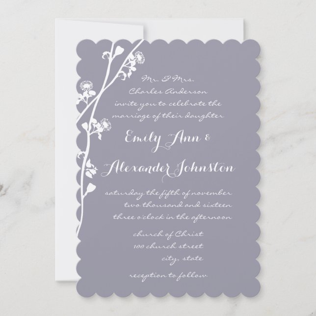 Dusty Purple Boho Wildflower Branch Wedding Invitation (Front)