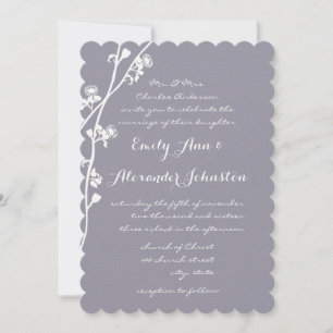 Dusty Purple Boho Wildflower Branch Wedding Invitation