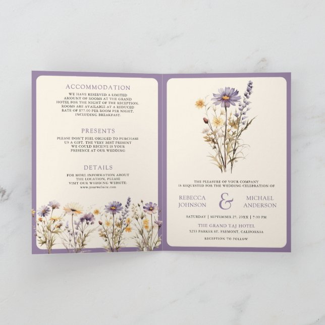 Dusty Purple Boho Wildflower QR Code Wedding Invitation (Inside)