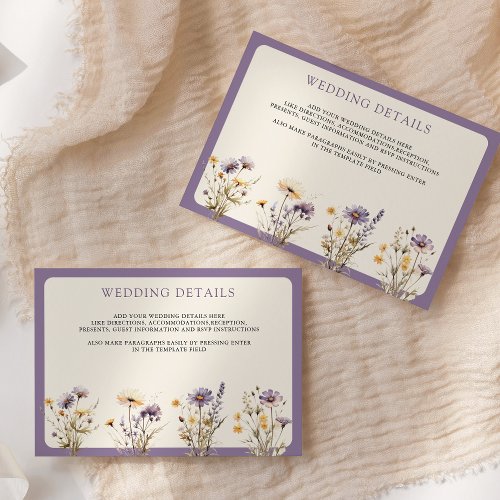 Dusty Purple Boho Wildflower Wedding Details Enclosure Card
