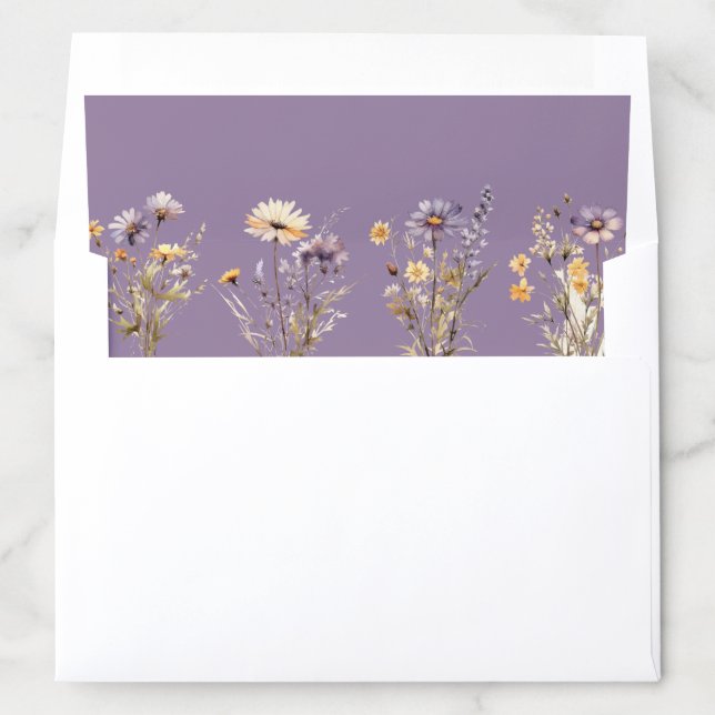 Dusty Purple Boho Wildflower Wedding Envelope Liner (In Envelope)
