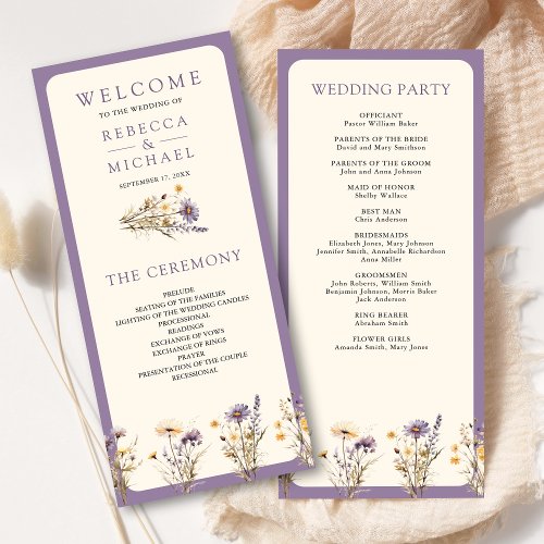 Dusty Purple Boho Wildflower Wedding Program
