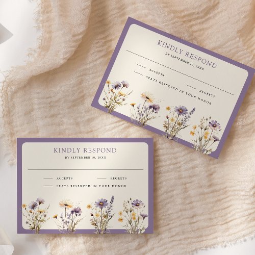 Dusty Purple Boho Wildflower Wedding RSVP Card