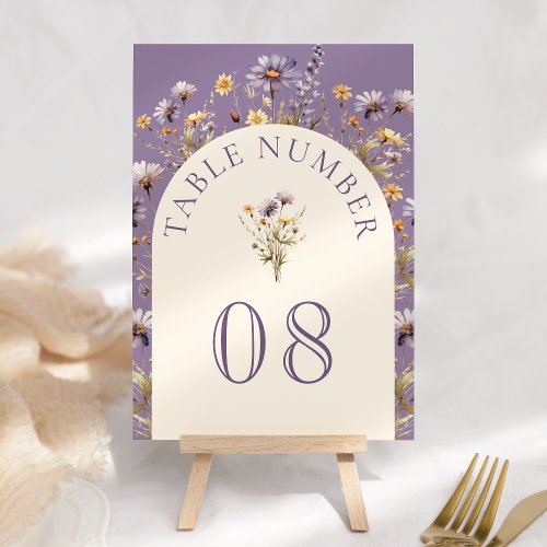 Dusty Purple Boho Wildflower Wedding Table Number
