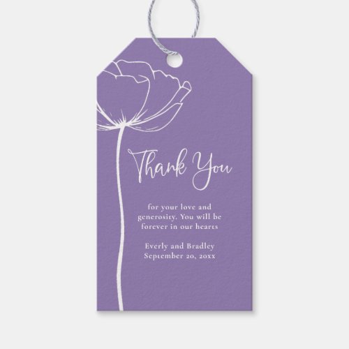 Dusty Purple Bold Simple Floral Wedding Thank You  Gift Tags