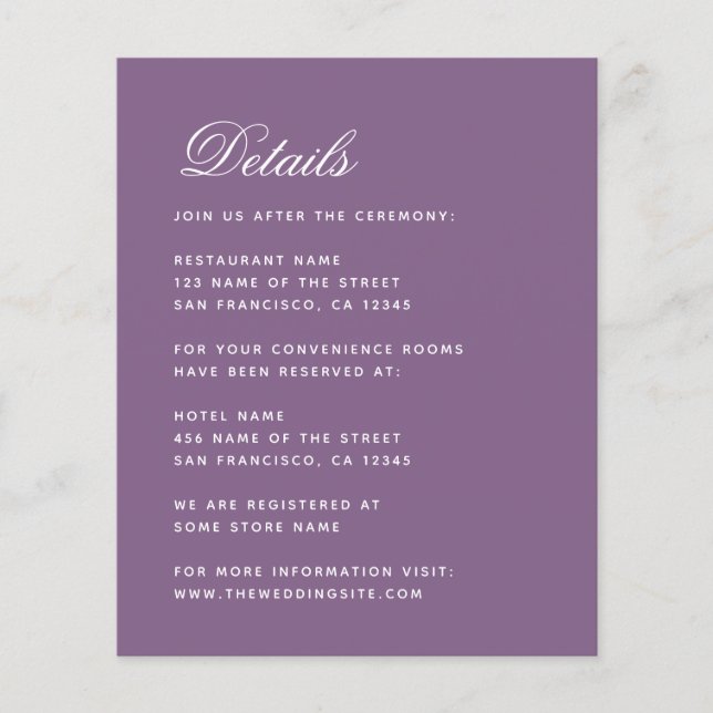 Dusty Purple Budget Wedding Details Enclosure Card (Front)