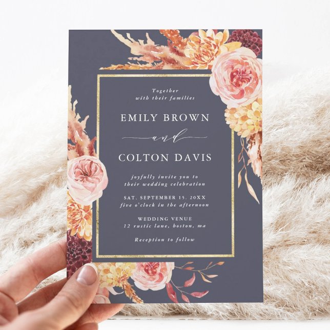 Dusty Purple Burgundy Terracotta Floral Wedding Invitation (Creator Uploaded)