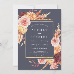 Dusty Purple Burgundy Terracotta Floral Wedding Invitation