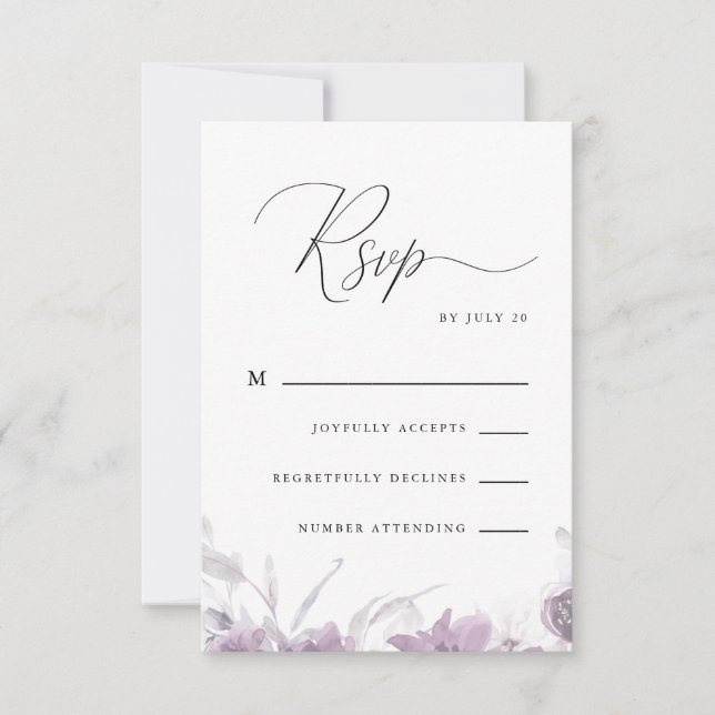 Dusty Purple Calligraphy and Floral Rsvp (Front)