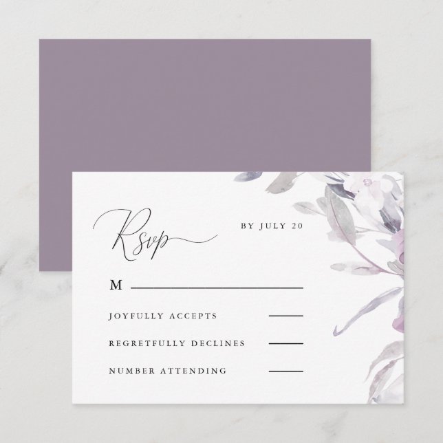 Dusty Purple Calligraphy and Floral Rsvp (Front/Back)
