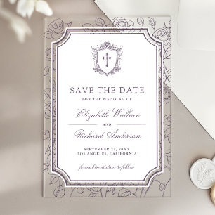 Dusty Purple Catholic Wedding Save the Date