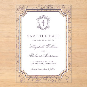 Dusty Purple Catholic Wedding Save the Date Acrylic Invitations