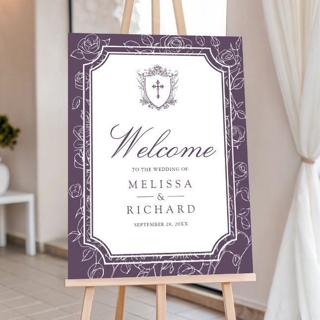 Dusty Purple Catholic Wedding Welcome Sign (Creator Uploaded)