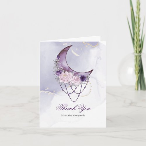 Dusty Purple Celestial Crescent Moon Watercolor Thank You Card