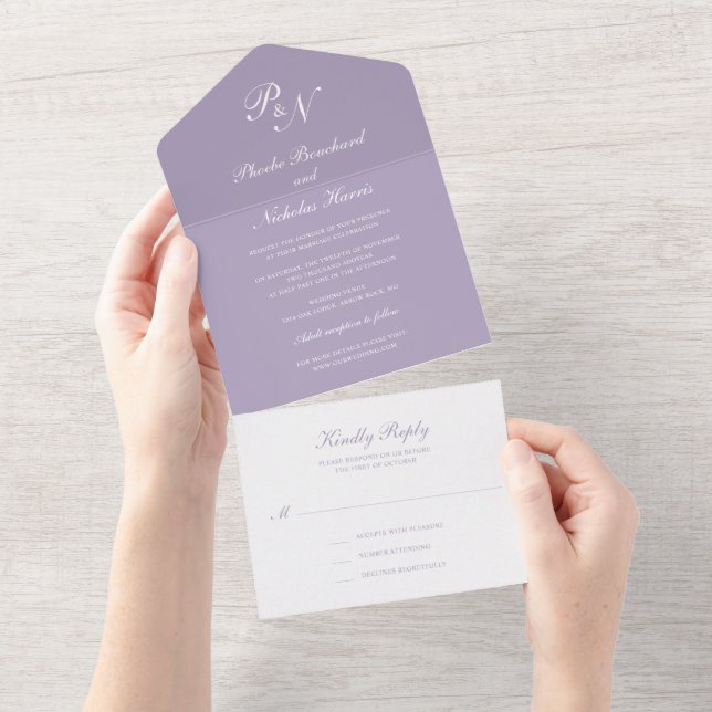 Dusty Purple Classic Elegant Wedding All In One Invitation (Tearaway)