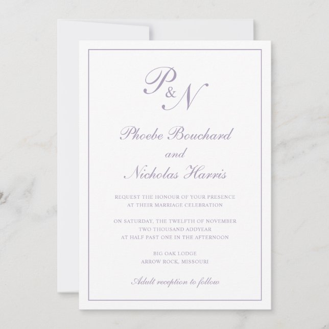 Dusty Purple Classic Elegant Wedding Invitation (Front)