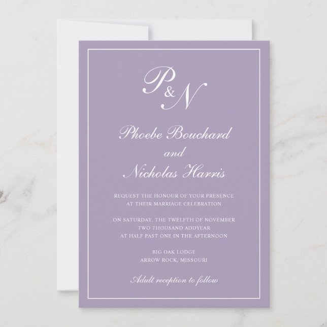Dusty Purple Classic Elegant Wedding Invitation (Front)