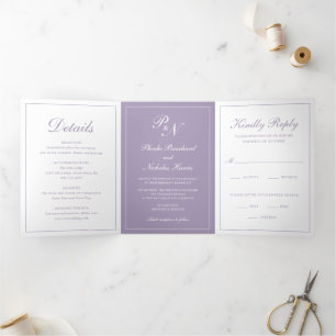 Dusty Purple Classic Elegant Wedding Tri-Fold Invitation