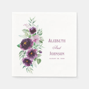 Dusty Purple Country Rustic Roses Wedding Napkins