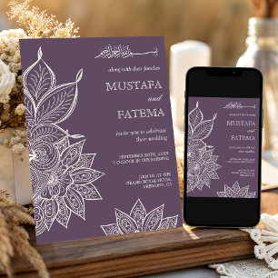 Dusty Purple Cream Mehndi Henna Muslim Wedding Invitation