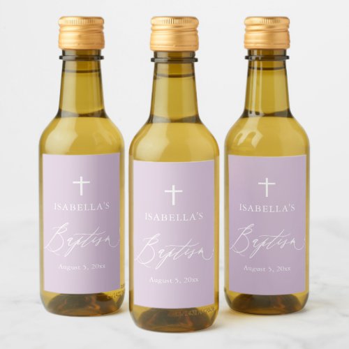 Dusty Purple Cross Girl Baptism Mini Wine Label