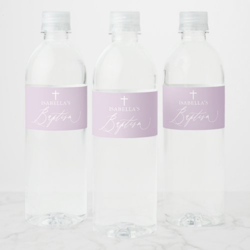 Dusty Purple Cross Girl Baptism Water Bottle Label