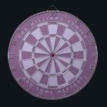 Dusty Purple Custom Family Name & Message Classic  Dart Board<br><div class="desc">A classic dartboard design with alternating dusty purple and lavender (light purple) triangles. 

Above and below there are the name and a message as arched text,  in caps.</div>