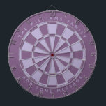 Dusty Purple Custom Family Name & Message Classic Dart Board<br><div class="desc">A classic dartboard design with alternating dusty purple and lavender (light purple) triangles.
Above and below there are the name and a message as arched text, in caps.</div>