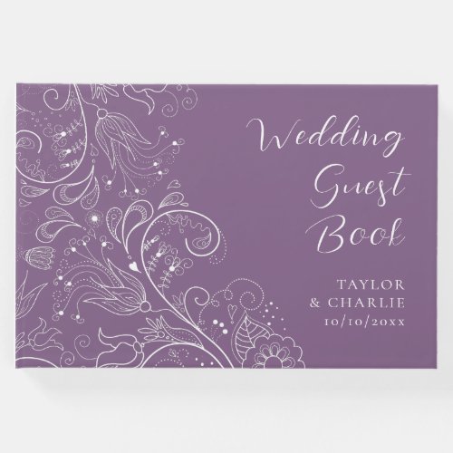 Dusty Purple Elegant Floral Wedding Guest Book