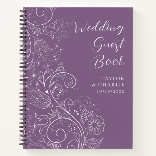 Dusty Purple Elegant Floral Wedding Guest Book